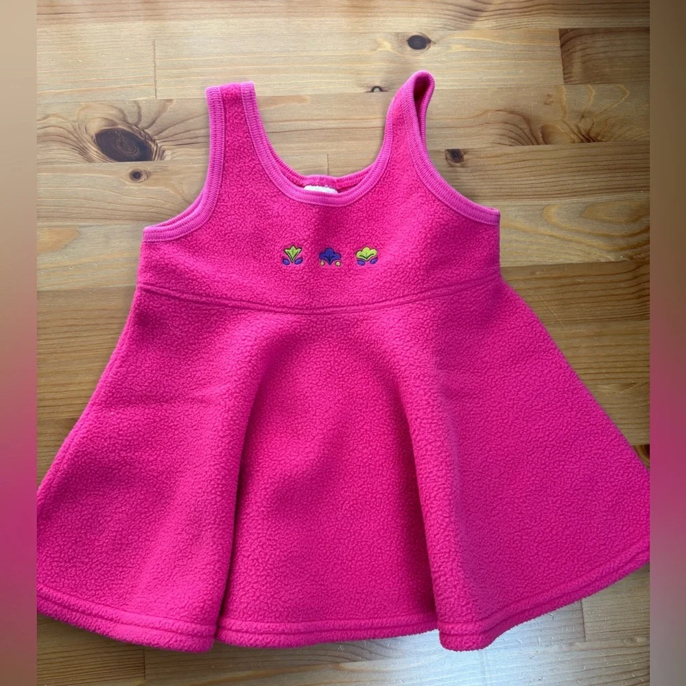 Vintage Carter's Baby Girl Pink Fleece Floral Tulip‎ Embroidery Dress Size 9-12M